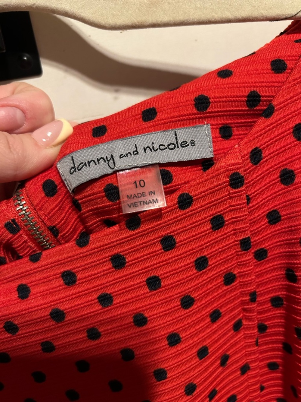 Danny & Nicole Red Dress with Black Polka Dots - Picture 4 of 6